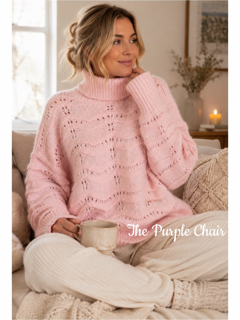FRNCH NWT Pink Cable Knit Turtleneck Sweater S/M